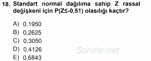 İstatistik 1 2013 - 2014 Tek Ders Sınavı 18.Soru