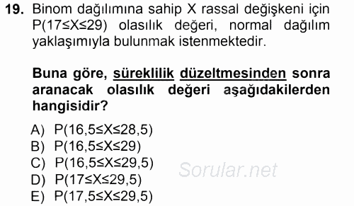 İstatistik 1 2013 - 2014 Tek Ders Sınavı 19.Soru