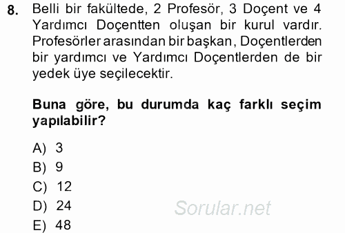 İstatistik 1 2013 - 2014 Tek Ders Sınavı 8.Soru