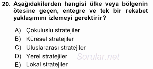 Stratejik Yönetim 2 2017 - 2018 Ara Sınavı 20.Soru