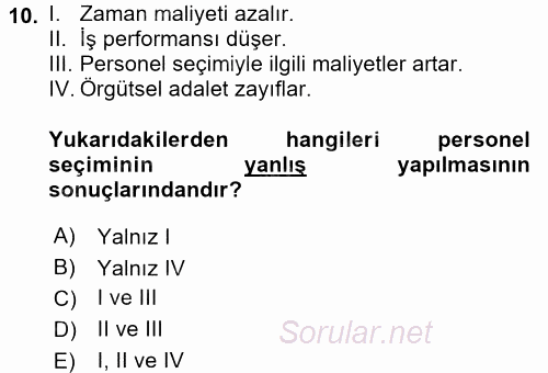 Çalışma Psikolojisi 2017 - 2018 Ara Sınavı 10.Soru