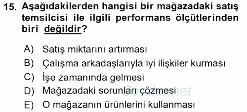 Çalışma Psikolojisi 2017 - 2018 Ara Sınavı 15.Soru