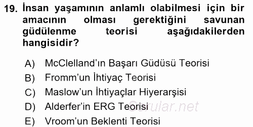 Çalışma Psikolojisi 2017 - 2018 Ara Sınavı 19.Soru