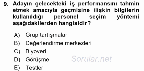Çalışma Psikolojisi 2017 - 2018 Ara Sınavı 9.Soru
