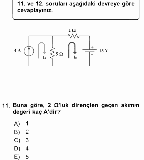 Devre Analizi 2017 - 2018 Ara Sınavı 11.Soru