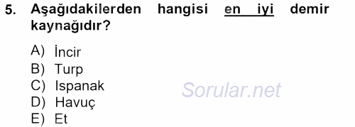 Sağlıklı Yaşam 2013 - 2014 Tek Ders Sınavı 5.Soru