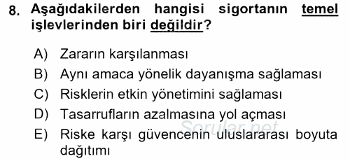 Bankacılık Ve Sigortacılığa Giriş 2015 - 2016 Tek Ders Sınavı 8.Soru