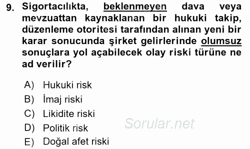 Bankacılık Ve Sigortacılığa Giriş 2015 - 2016 Tek Ders Sınavı 9.Soru