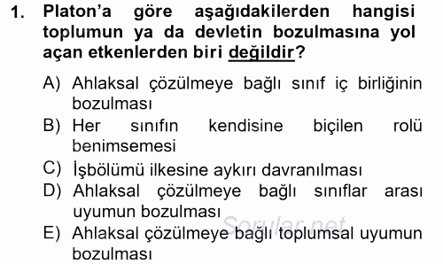 Siyasi Düşünceler Tarihi 2013 - 2014 Dönem Sonu Sınavı 1.Soru