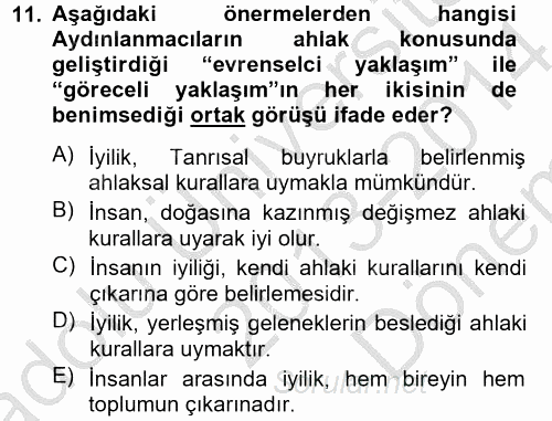 Siyasi Düşünceler Tarihi 2013 - 2014 Dönem Sonu Sınavı 11.Soru