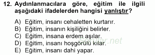 Siyasi Düşünceler Tarihi 2013 - 2014 Dönem Sonu Sınavı 12.Soru