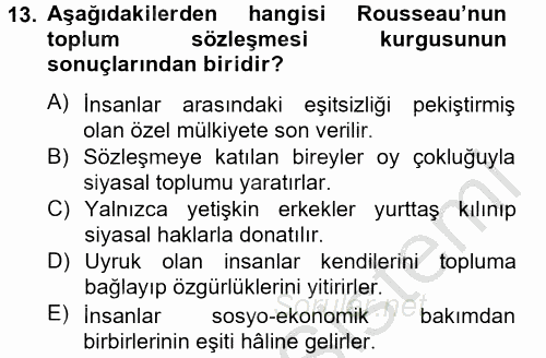 Siyasi Düşünceler Tarihi 2013 - 2014 Dönem Sonu Sınavı 13.Soru