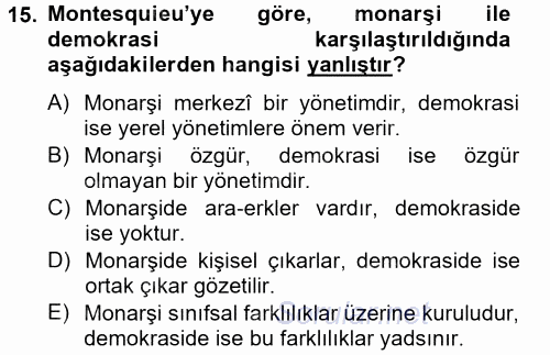 Siyasi Düşünceler Tarihi 2013 - 2014 Dönem Sonu Sınavı 15.Soru