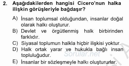 Siyasi Düşünceler Tarihi 2013 - 2014 Dönem Sonu Sınavı 2.Soru