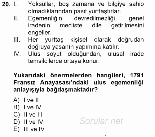 Siyasi Düşünceler Tarihi 2013 - 2014 Dönem Sonu Sınavı 20.Soru