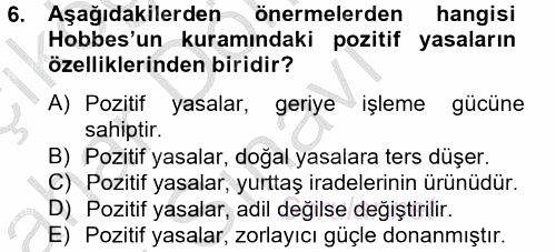 Siyasi Düşünceler Tarihi 2013 - 2014 Dönem Sonu Sınavı 6.Soru