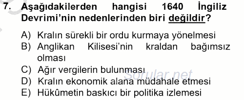 Siyasi Düşünceler Tarihi 2013 - 2014 Dönem Sonu Sınavı 7.Soru