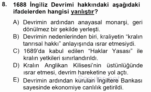 Siyasi Düşünceler Tarihi 2013 - 2014 Dönem Sonu Sınavı 8.Soru