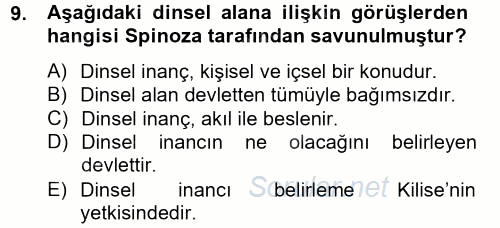 Siyasi Düşünceler Tarihi 2013 - 2014 Dönem Sonu Sınavı 9.Soru