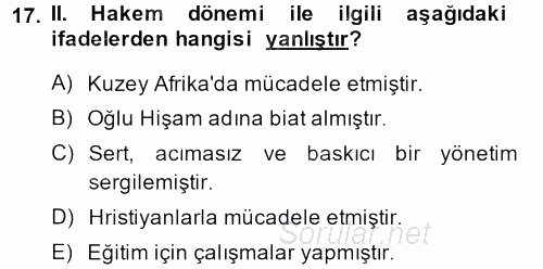 İslam Tarihi ve Medeniyeti 1 2013 - 2014 Dönem Sonu Sınavı 17.Soru