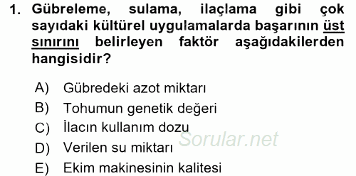 Tarla Bitkileri 1 2015 - 2016 Ara Sınavı 1.Soru