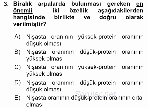 Tarla Bitkileri 1 2015 - 2016 Ara Sınavı 3.Soru