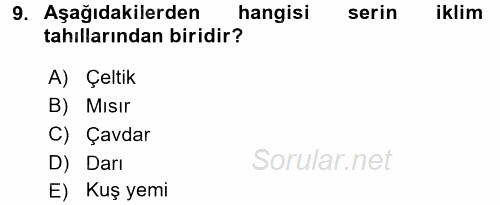 Tarla Bitkileri 1 2015 - 2016 Ara Sınavı 9.Soru