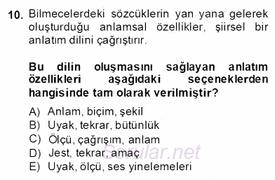 Okulöncesinde Çocuk Edebiyatı 2012 - 2013 Dönem Sonu Sınavı 10.Soru