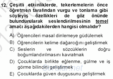 Okulöncesinde Çocuk Edebiyatı 2012 - 2013 Dönem Sonu Sınavı 12.Soru