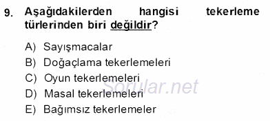 Okulöncesinde Çocuk Edebiyatı 2012 - 2013 Dönem Sonu Sınavı 9.Soru