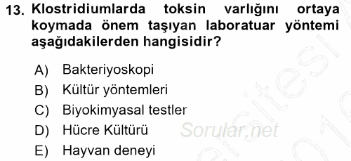 Veteriner Mikrobiyoloji ve Epidemiyoloji 2015 - 2016 Dönem Sonu Sınavı 13.Soru