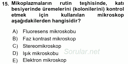 Veteriner Mikrobiyoloji ve Epidemiyoloji 2015 - 2016 Dönem Sonu Sınavı 15.Soru