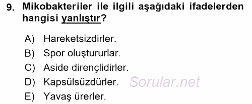 Veteriner Mikrobiyoloji ve Epidemiyoloji 2015 - 2016 Dönem Sonu Sınavı 9.Soru