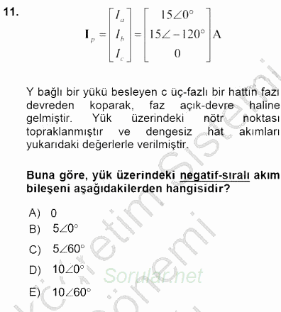 Güç Sistemleri Analizi 2015 - 2016 Ara Sınavı 11.Soru