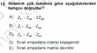 Güç Sistemleri Analizi 2015 - 2016 Ara Sınavı 12.Soru