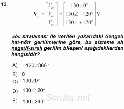 Güç Sistemleri Analizi 2015 - 2016 Ara Sınavı 13.Soru