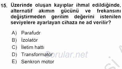 Güç Sistemleri Analizi 2015 - 2016 Ara Sınavı 15.Soru