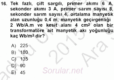 Güç Sistemleri Analizi 2015 - 2016 Ara Sınavı 16.Soru