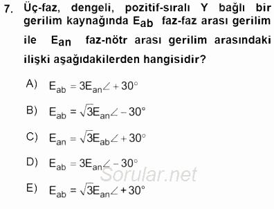 Güç Sistemleri Analizi 2015 - 2016 Ara Sınavı 7.Soru