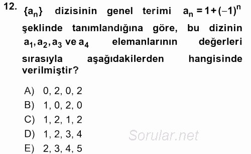 Coğrafi Bilgi Sistemleri İçin Temel Matematik 2017 - 2018 3 Ders Sınavı 12.Soru