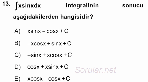 Coğrafi Bilgi Sistemleri İçin Temel Matematik 2017 - 2018 3 Ders Sınavı 13.Soru