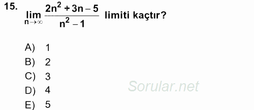 Coğrafi Bilgi Sistemleri İçin Temel Matematik 2017 - 2018 3 Ders Sınavı 15.Soru