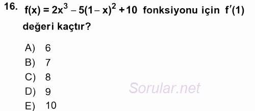 Coğrafi Bilgi Sistemleri İçin Temel Matematik 2017 - 2018 3 Ders Sınavı 16.Soru