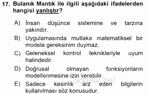 Coğrafi Bilgi Sistemleri İçin Temel Matematik 2017 - 2018 3 Ders Sınavı 17.Soru