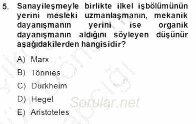 Yurttaşlık ve Çevre Bilgisi 2014 - 2015 Ara Sınavı 5.Soru