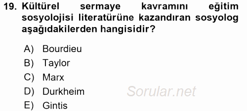 Türkiye´nin Toplumsal Yapısı 2017 - 2018 3 Ders Sınavı 19.Soru