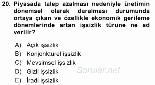 Türkiye´nin Toplumsal Yapısı 2017 - 2018 3 Ders Sınavı 20.Soru