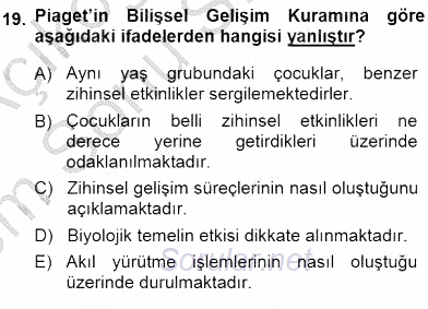 Erken Çocukluk Döneminde Gelişim 1 2013 - 2014 Dönem Sonu Sınavı 19.Soru