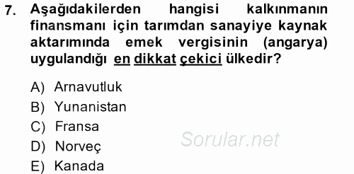 Tarım Ekonomisi ve Tarımsal Politikalar 2014 - 2015 Ara Sınavı 7.Soru