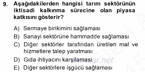 Tarım Ekonomisi ve Tarımsal Politikalar 2014 - 2015 Ara Sınavı 9.Soru